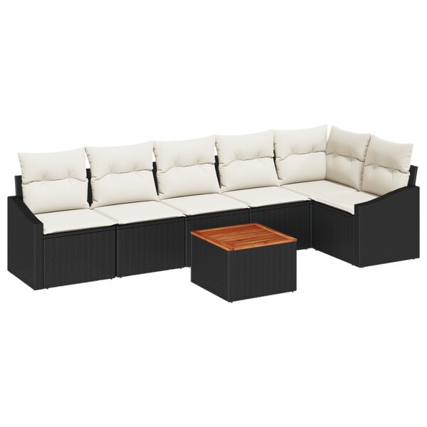 vidaXL Ensemble de canapé de jardin 7 pièces avec coussins noir poly rotin acacia