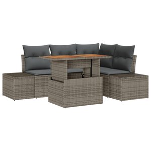 vidaXL Set de salle à manger de jardin 5 pièces avec coussins gris poly rattan acacia