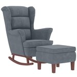 vidaXL Fauteuil à bascule à oreilles en velours gris foncé bois massif