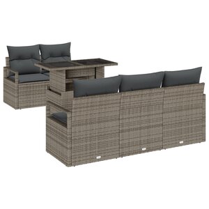 Ensemble de canapé de jardin 6 pièces avec coussins en Rotin Poly gris