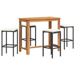 vidaXL Ensemble de bar de jardin 5 Pièces noir bois massif acacia rotin