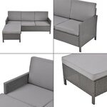 Salon de jardin design set de 3 meubles extérieurs ensemble de canapé tabouret table basse sièges avec coussins 4 places acier polyrotin verre polyester gris 03_0006027