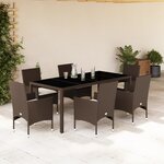 vidaXL Ensemble à manger de jardin et coussins 7Pièces marron rotin verre