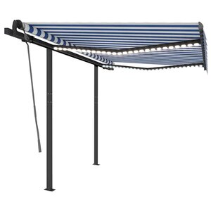 vidaXL Auvent manuel rétractable avec LED 3x2 5 m Bleu et blanc