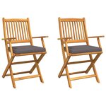vidaXL Chaises de jardin pliantes avec coussin gris - 2 pièces en bois d'acacia massif