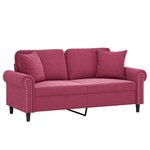 vidaXL Canapé 2 places avec oreillers bordeaux 140 cm velours