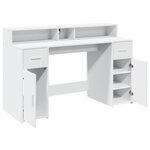 Bureau table poste de travail meuble d'ordinateur informatique étude avec lumières LED 140 x 55 x 91 cm bois d'ingénierie blanc 02_0023406
