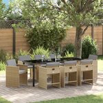 vidaXL Ensemble de salle à manger pour jardin 9 Pièces Beige polyrotin
