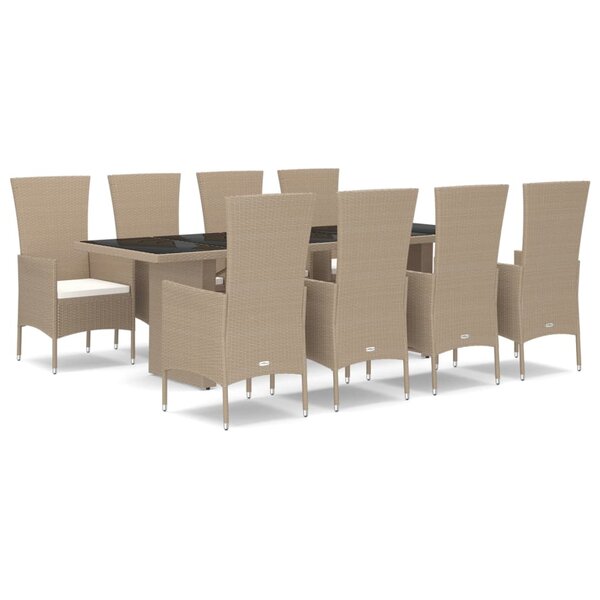 vidaXL Ensemble à manger de jardin et coussins 9 Pièces beige Poly rotin