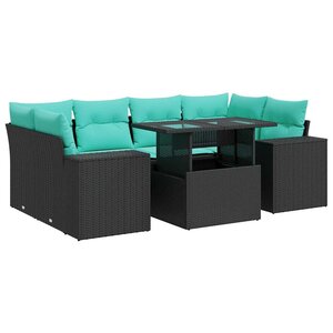 vidaXL Salon de jardin avec coussins 7 Pièces noir résine tressée acacia