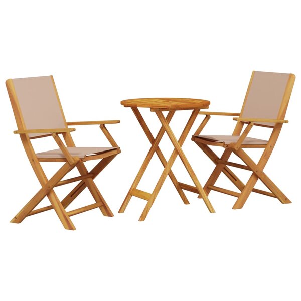 vidaXL Ensemble de bistro 3 Pièces taupe tissu et bois massif