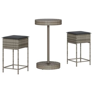 vidaXL Ensemble de bar de jardin 3 Pièces et coussins gris résine tressée
