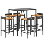 vidaXL Ensemble de bar jardin 7 Pièces noir poly rotin/bois massif acacia