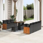 Ensemble de Canapé de Jardin 10 pièces avec Coussins Noir Poly Rattan Acacia