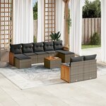 vidaXL Salon de jardin avec coussins 10 Pièces gris résine tressée