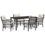 vidaXL Ensemble de Salle à Manger de Jardin 5 Pièces avec Coussins Noir en Rattan Poly