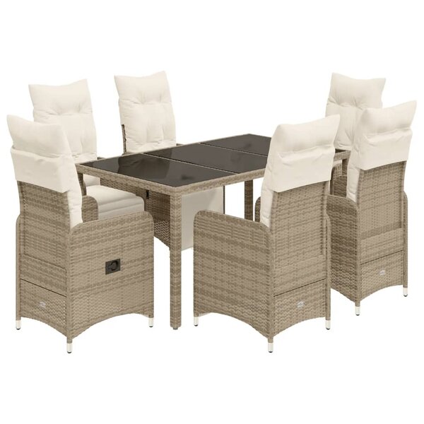 vidaXL Ensemble de bistro de jardin 7 Pièces coussins marron poly rotin