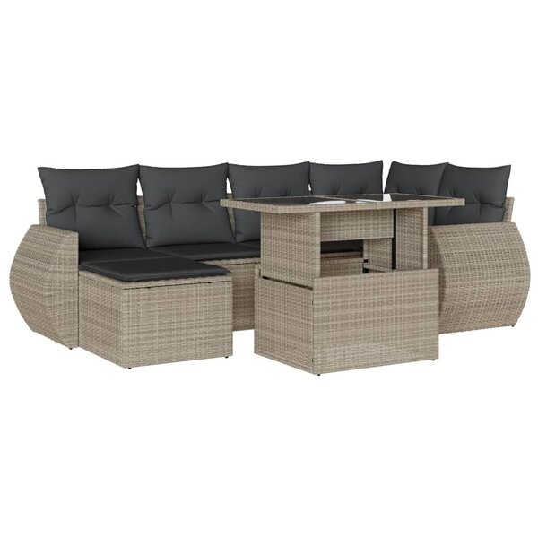 vidaXL Salon de jardin avec coussins 7 Pièces gris clair résine tressée