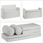 Banc dossier 2 places banquette coffre de rangement pliable assise pratique pliant 115 cm crème 13_0000374_2