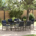 vidaXL Ensemble de salle à manger pour jardin 7 Pièces Gris et Noir Rotin