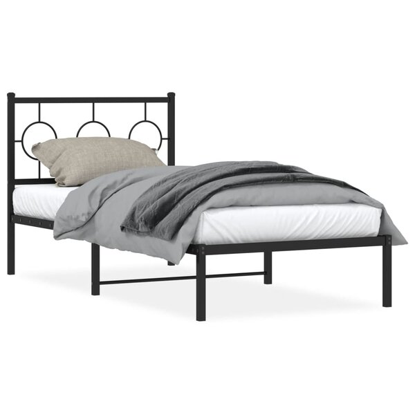 vidaXL Cadre de lit métal sans matelas avec tête de lit noir 90x190 cm