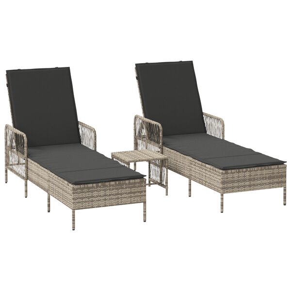 vidaXL Chaise Longue Ensemble de 3 Gris clair et gris foncé