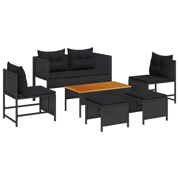 vidaXL Ensemble de canapé de jardin 6 Pièces Noir polyrotin