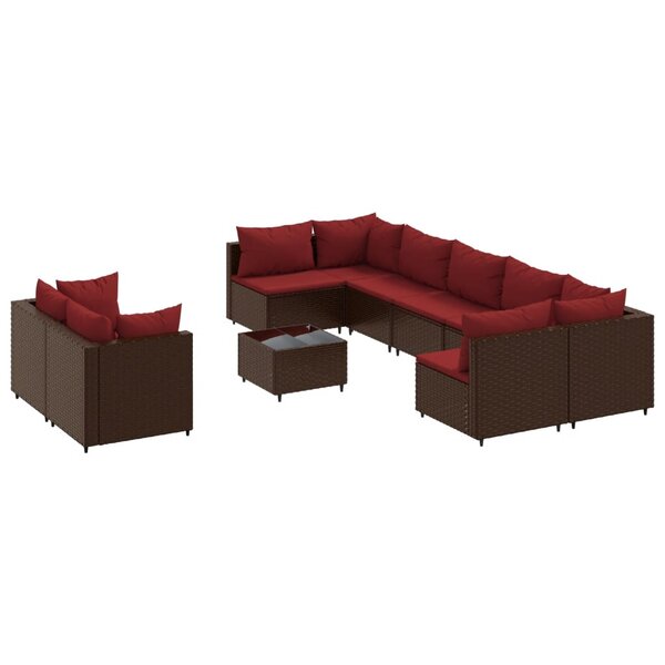 vidaXL Salon de jardin 10 Pièces avec coussins marron résine tressée