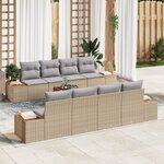 vidaXL Ensemble de canapé de jardin 9 pièces avec coussins beige en poly rotin