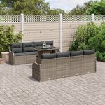 Ensemble de Canapé de Jardin de 10 Pièces avec Coussins en Rotin Synthétique Gris vidaXL