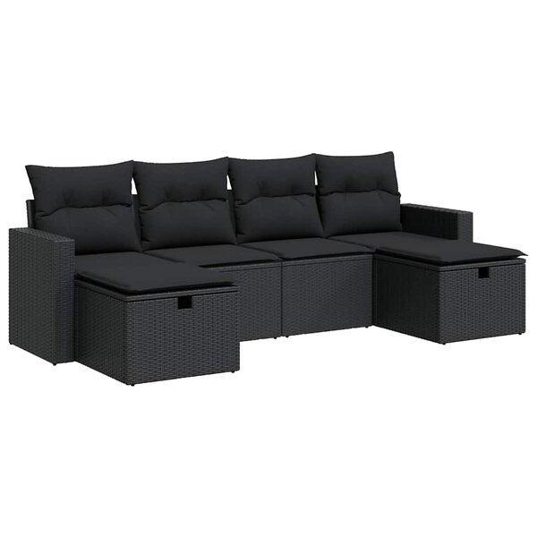 vidaXL Salon de jardin 6 Pièces avec coussins noir résine tressée