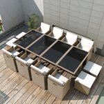 vidaXL Salon de jardin encastrable avec coussins 13 Pièces Rotin Beige