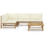 Salon de jardin meuble d'extérieur ensemble de mobilier 5 pièces avec coussins blanc crème bambou 02_0016307