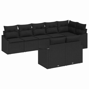 vidaXL Ensemble de Canapés avec coussin 8 Pièces Noir polyrotin