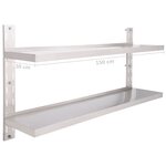vidaXL Étagère murale à 2 niveaux Acier inoxydable 150x30 cm