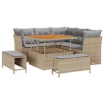 Ensemble de 8 canapés de jardin avec coussins beige en poly rotin acacia