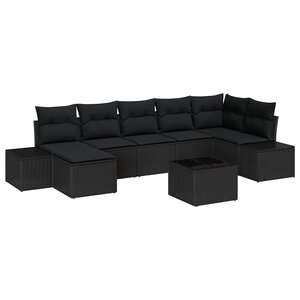 vidaXL Ensemble de canapé de jardin avec coussin 7 Pièces Noir polyrotin