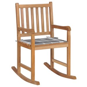 vidaXL Chaise à bascule avec coussin à carreaux gris Bois de teck