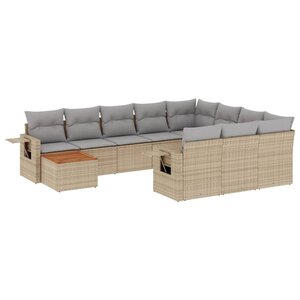 vidaXL Salon de jardin 11 Pièces avec coussins beige résine tressée