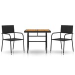 vidaXL Mobilier à dîner d'extérieur 3 Pièces Résine tressée Noir