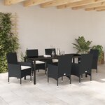 Ensemble de Salle à Manger de Jardin de 7 Pièces avec Coussins en Rotin Noir Poly
