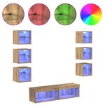 vidaXL Meuble TV avec des lumières à LED 8 Pièces Chêne artisanal Verre