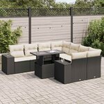 vidaXL Salon de jardin 9 Pièces avec coussins noir résine tressée