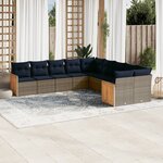 vidaXL Salon de jardin 10 Pièces avec coussins gris résine tressée