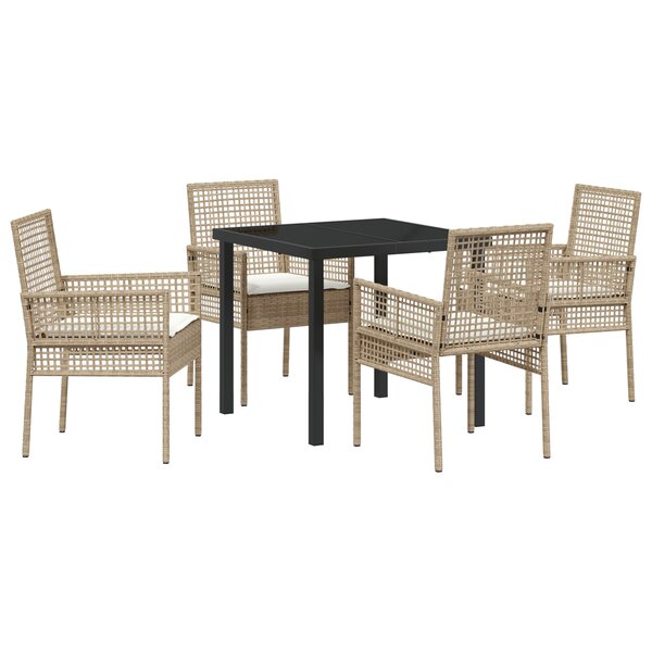 vidaXL Ensemble de salle à manger de jardin 5 pièces avec coussins beige en rotin poly