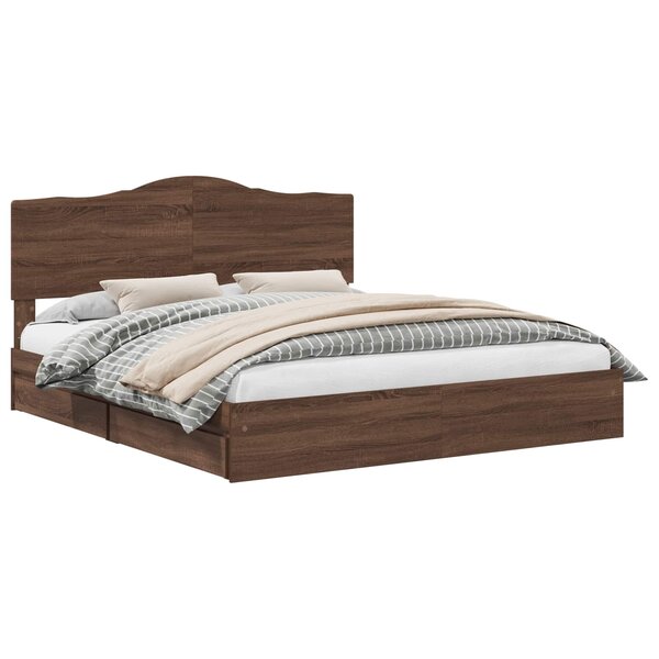 vidaXL Lit de Rangement Chêne brun 200 x 200 cm Bois d'ingénierie