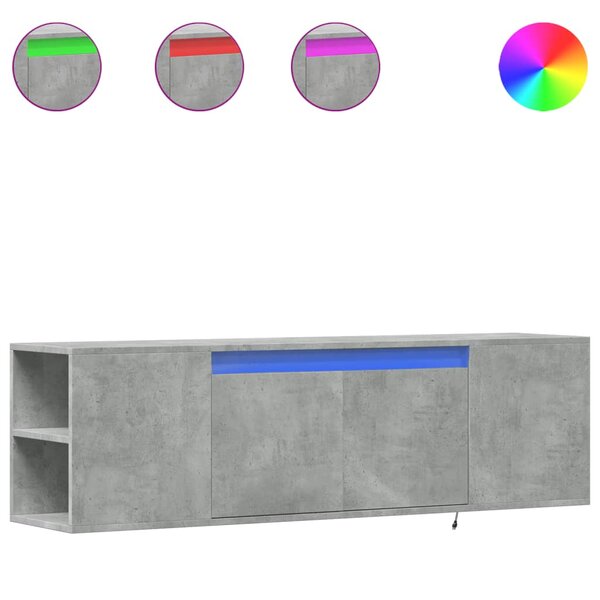 vidaXL Meuble TV mural avec lumières LED gris béton 135x31x39 5 cm