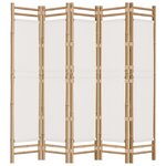 vidaXL Cloison de séparation pliante 5 panneaux 200 cm Bambou et toile