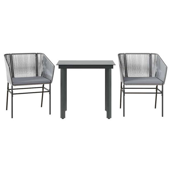 vidaXL Ensemble à manger jardin coussins 3 Pièces gris poly rotin verre