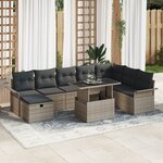 Set de Canapés de Jardin vidaXL 9 Pièces avec Coussins Gris Rattan Poly